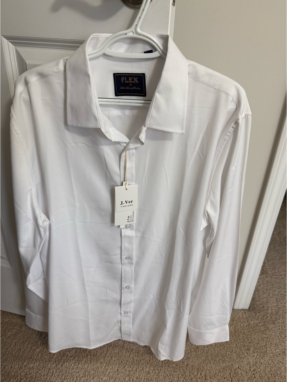 J Ver. FLEX Classic Mens White Dress Shirt - Long Sleeve